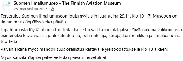 Ilmailumuseon joulumyyj&auml;iset 2025