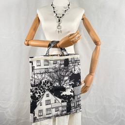 Kaksipuolinen kangaskassi -  Kaupunki/lasikukka + Avainkaulanauha